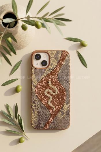 Lamelif iPhone 13/14 Altın Yılan Figürlü  Telefon Kılıfı