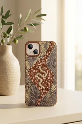 Lamelif iPhone 13/14 Altın Yılan Figürlü  Telefon Kılıfı
