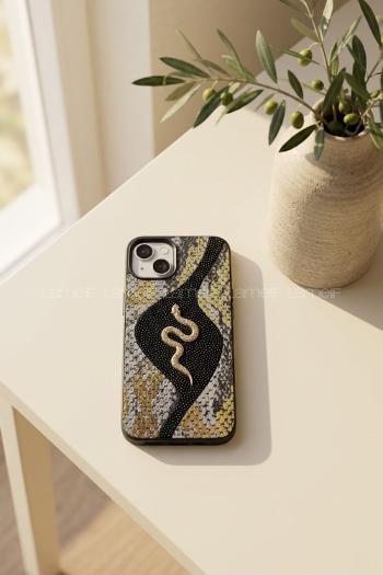 Lamelif iPhone 13/14 Altın Yılan Figürlü  Telefon Kılıfı