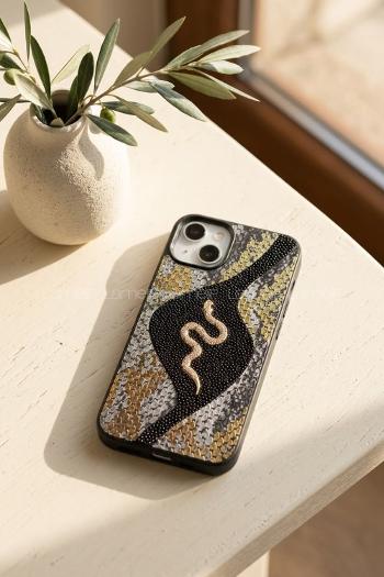 Lamelif iPhone 13/14 Altın Yılan Figürlü  Telefon Kılıfı