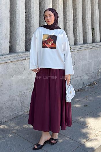 Lamelif Basic Oversize Çilek Baskılı Bluz Beyaz