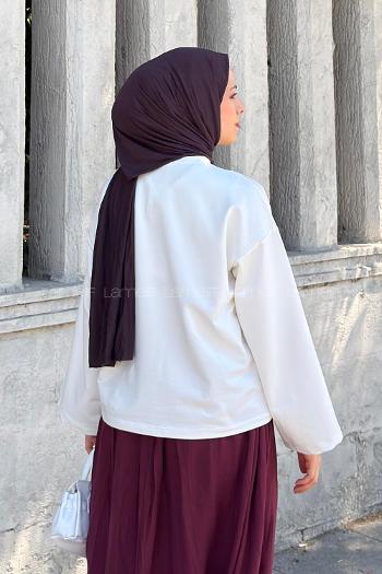 Lamelif Basic Oversize Çilek Baskılı Bluz Beyaz
