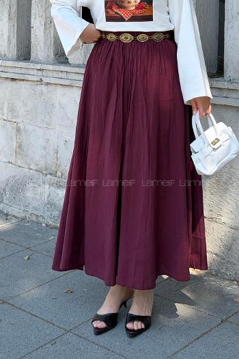 Lamelif Kraşlı Tesettür Etek Bordo