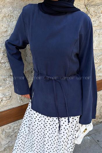 Navy Blue Crew Neck Long Arm Tensel Shirt