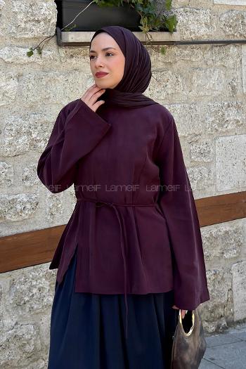 Plum Crew Neck Long Arm Tensel Shirt