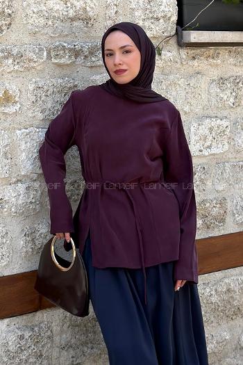 Plum Crew Neck Long Arm Tensel Shirt