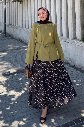 Oil Green Crew Neck Long Arm Tensel Shirt