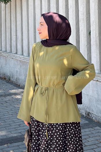Oil Green Crew Neck Long Arm Tensel Shirt