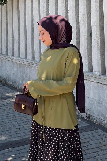 Oil Green Crew Neck Long Arm Tensel Shirt
