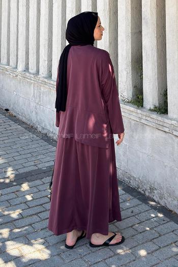 Lamelif Yırtmaç Detaylı Oysho Pike Etekli Takım Bordo