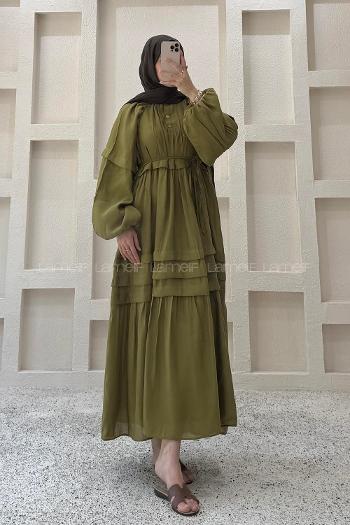 Oil Green Mock Turtle Neck Unprinted Dresess