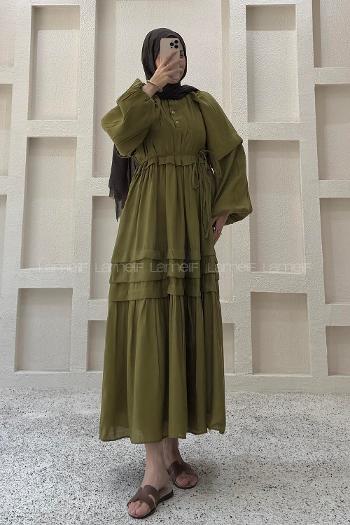 Oil Green Mock Turtle Neck Unprinted Dresess