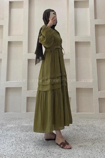 Oil Green Mock Turtle Neck Unprinted Dresess