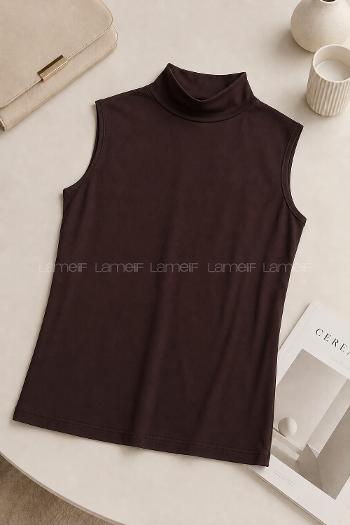 Lamelif Yarım Balıkçı Sıfır Kol Body Acı Kahve