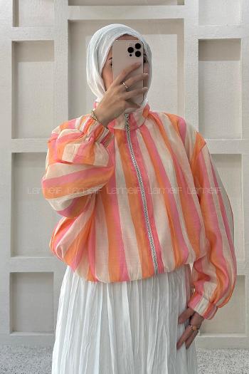 Lamelif Bumble Çizgili Ceket Pembe