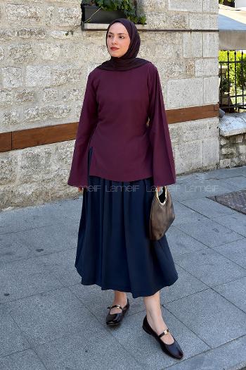 Lamelif Sırt Bağlama Detaylı Tensel Gömlek Bordo