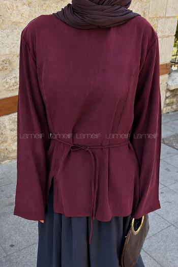 Lamelif Sırt Bağlama Detaylı Tensel Gömlek Bordo