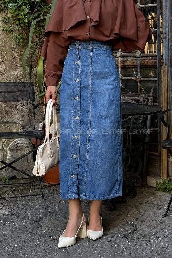Ice Blue Denim Straight Skirt Skirt