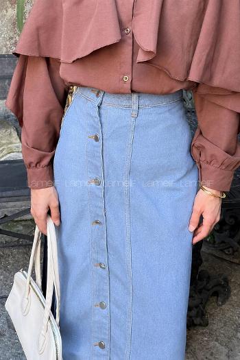 Ice Blue Denim Straight Skirt Skirt