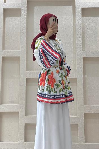 Lamelif Otantik Desenli Tunik Beyaz