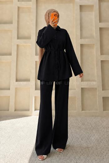 Black Shirt Collar Long Arm Without Accessories Regular Trousers Suit
