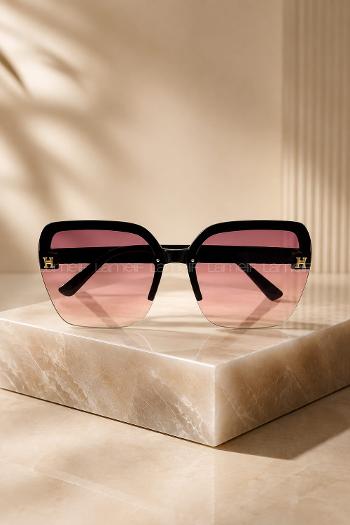 Lamelif H Siyah Çerçeve Mor Pembe Blok Renk Güneş Gözlüğü