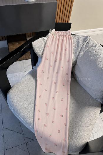 Lamelif Milan Kumaş Çiçek Detaylı Pijama Altı