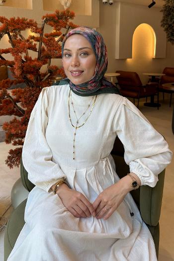 Lamelif Çiçek Desen Bambu Eşarp Zümrüt Yeşili