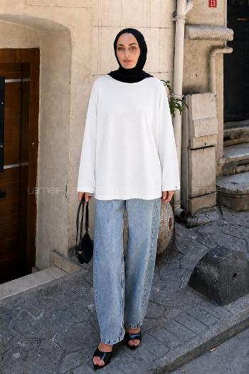 White Crew Neck Long Arm Without Accessories Unprinted Blouse