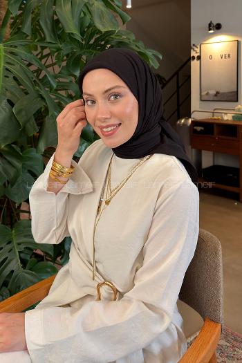 Lamelif Organik Premium Eşarp Siyah