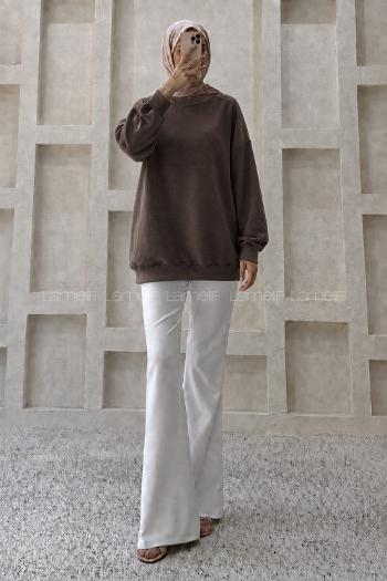 Lamelif Oversize Sweatshirt Kahverengi