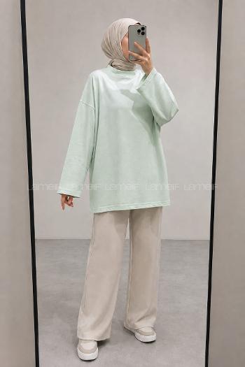 Lamelif Bisiklet Yaka İki İplik Sweat Mint Yeşili