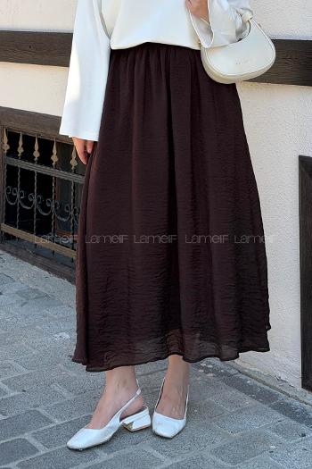 Lamelif Bel Lastikli Tül Modal Etek Acı Kahve