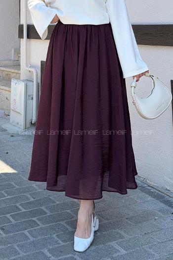 Lamelif Bel Lastikli Tül Modal Etek Mürdüm