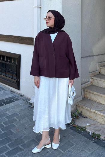 Lamelif Diegonel Cep Detaylı Ceket Mürdüm