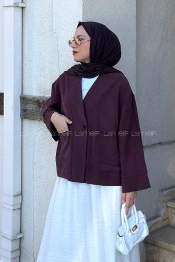 Lamelif Diegonel Cep Detaylı Ceket Mürdüm