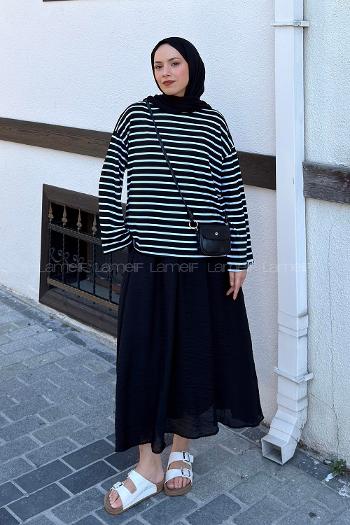 Black Crew Neck Long Arm Without Accessories Viscose Unprinted Blouse