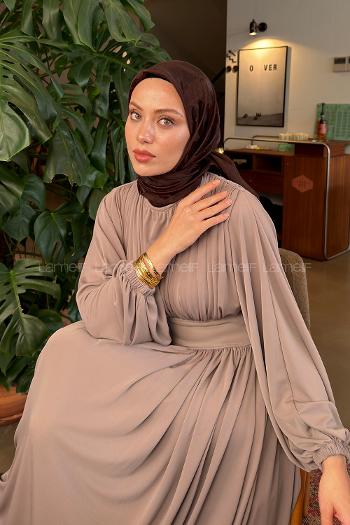 Lamelif Ağaçdalı Desen Ayrobin Floş Jakar Eşarp Acı Kahve