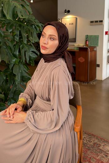 Lamelif Ağaçdalı Desen Ayrobin Floş Jakar Eşarp Acı Kahve