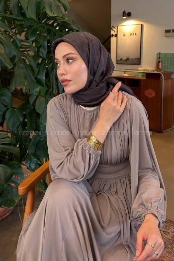 Lamelif Ağaçdalı Desen Ayrobin Floş Jakar Eşarp Antrasit