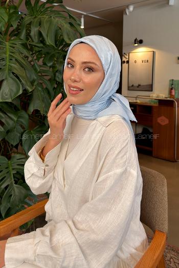 Lamelif Ağaçdalı Desen Ayrobin Floş Jakar Eşarp Bebe Mavisi