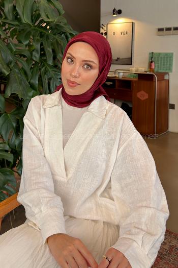 Lamelif Ağaçdalı Desen Ayrobin Floş Jakar Eşarp Bordo