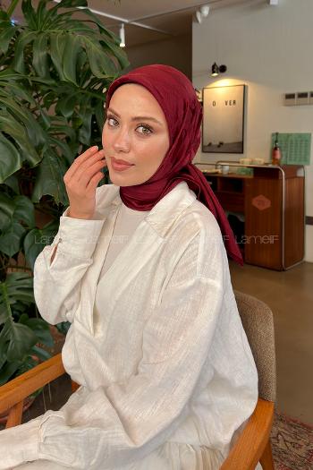 Lamelif Ağaçdalı Desen Ayrobin Floş Jakar Eşarp Bordo