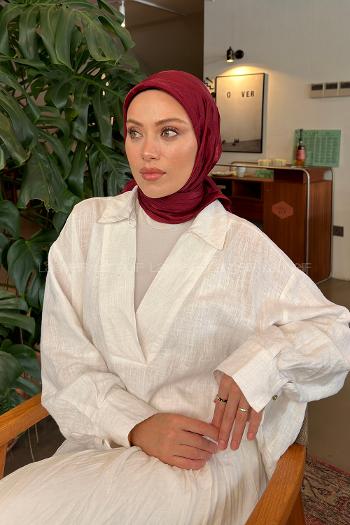 Lamelif Ağaçdalı Desen Ayrobin Floş Jakar Eşarp Bordo