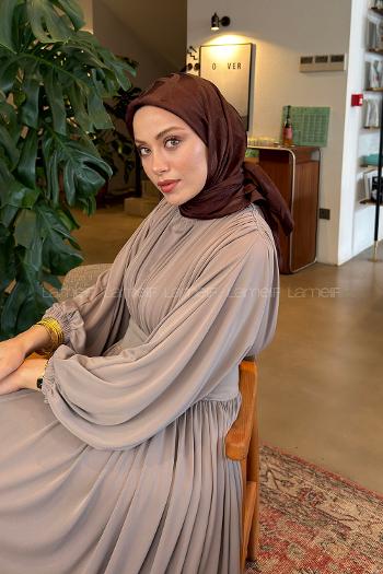 Lamelif Ağaçdalı Desen Ayrobin Floş Jakar Eşarp Kahverengi