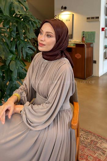 Lamelif Ağaçdalı Desen Ayrobin Floş Jakar Eşarp Kahverengi