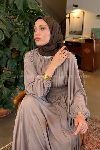 Lamelif Ağaçdalı Desen Ayrobin Floş Jakar Eşarp Koyu Yeşil