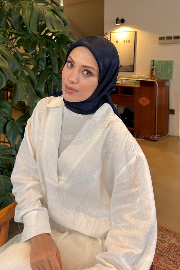Lamelif Ağaçdalı Desen Ayrobin Floş Jakar Eşarp Lacivert