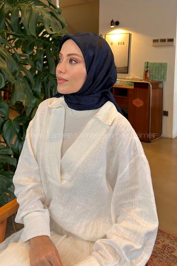 Lamelif Ağaçdalı Desen Ayrobin Floş Jakar Eşarp Lacivert