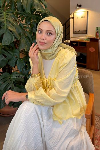 Lamelif Ağaçdalı Desen Ayrobin Floş Jakar Eşarp Mint Yeşili